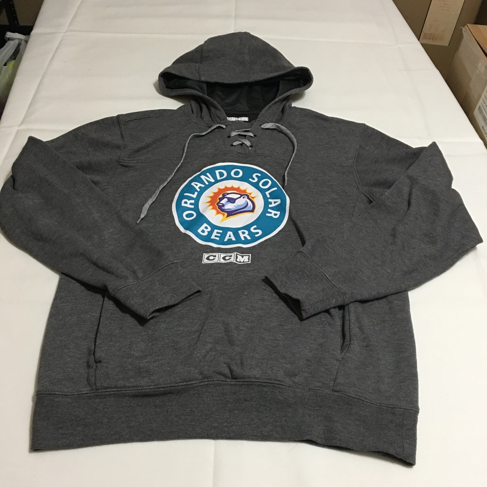 CCM Orlando Solar Bears Hoodie Mens Medium Gray Lace Up Neck Fleece Pullover